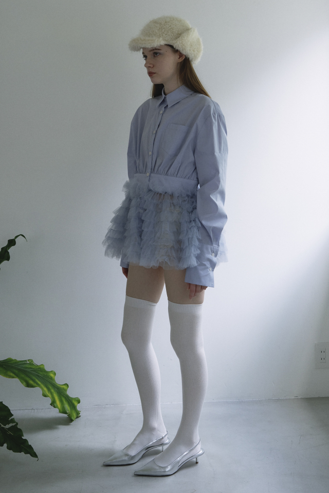 HONEY MI HONEY｜チュールペプラムシャツ｜ふんわりチュールで