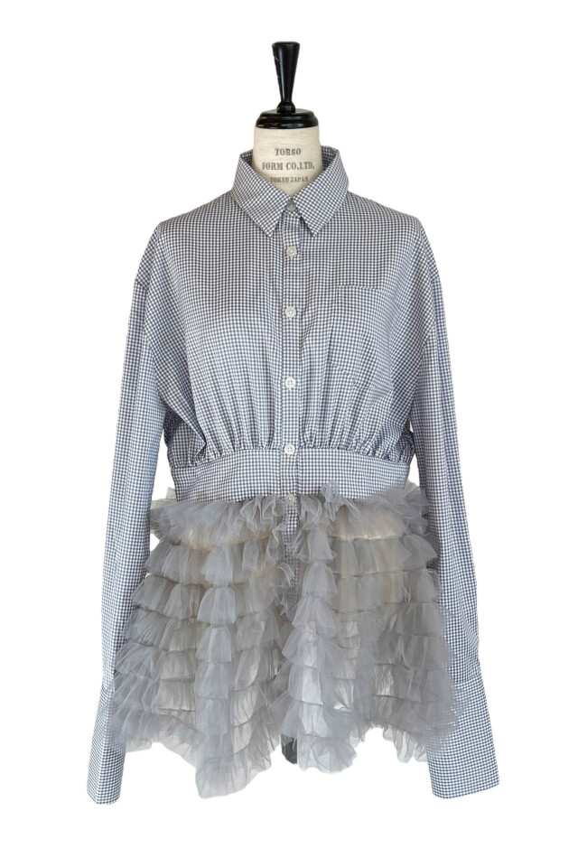 HONEY MI HONEY｜チュールペプラムシャツ｜ふんわりチュールで魅せる