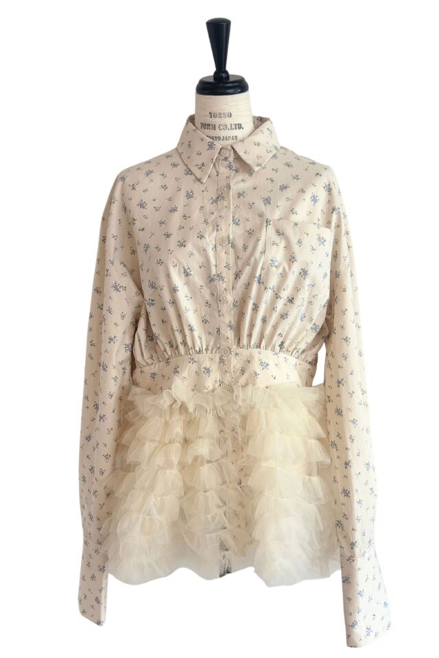 トップス tulle peplum shirt HONEY MI HONEY｜チュールペプラムシャツ｜ふんわりチュールで魅せる