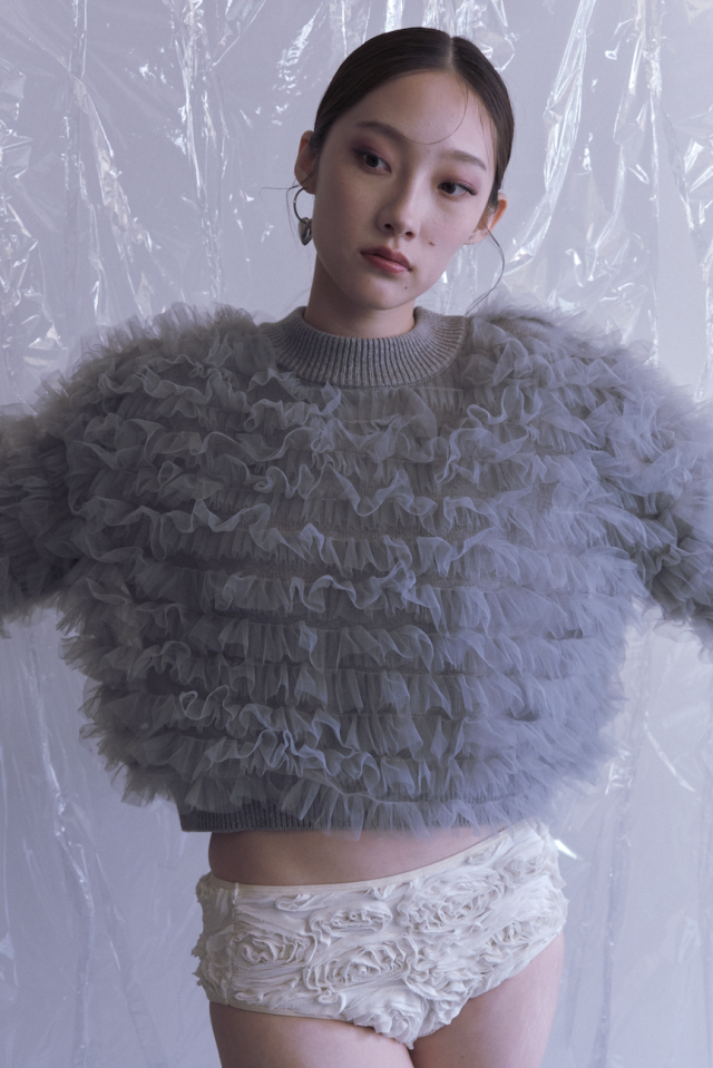 【HONEY MI HONEY】volume tulle knit tops