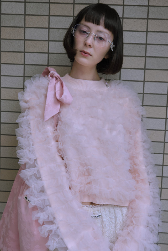 HONEY MI HONEY】volume tulle knit tops