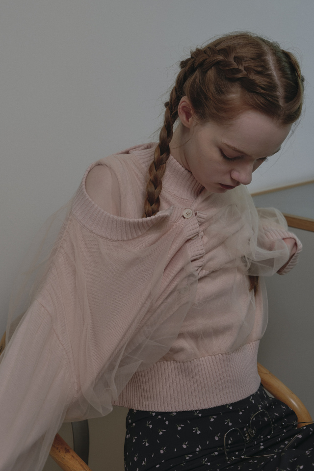 over tulle knit cardigan