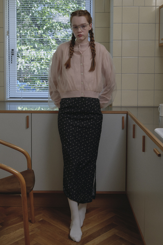 over tulle knit cardigan