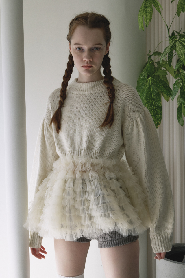 【HONEY MI HONEY】tulle tiered knit pullover