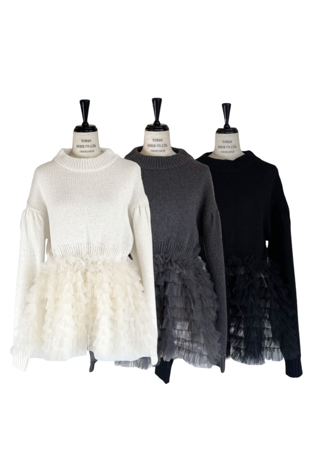 tulle tiered knit pullover