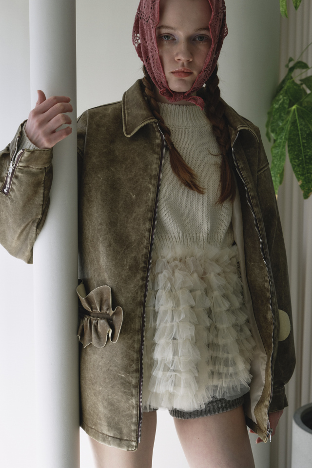 tulle tiered knit pullover