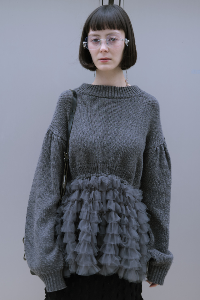 【HONEY MI HONEY】tulle tiered knit pullover