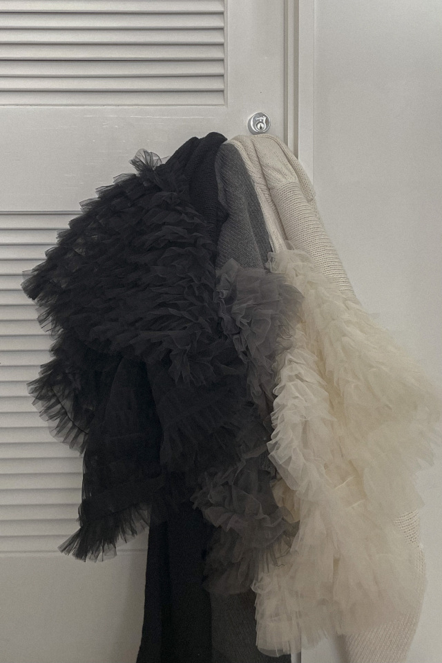 トップス HONEY MI HONEY volume tulle knit tops tulle peplum shirt