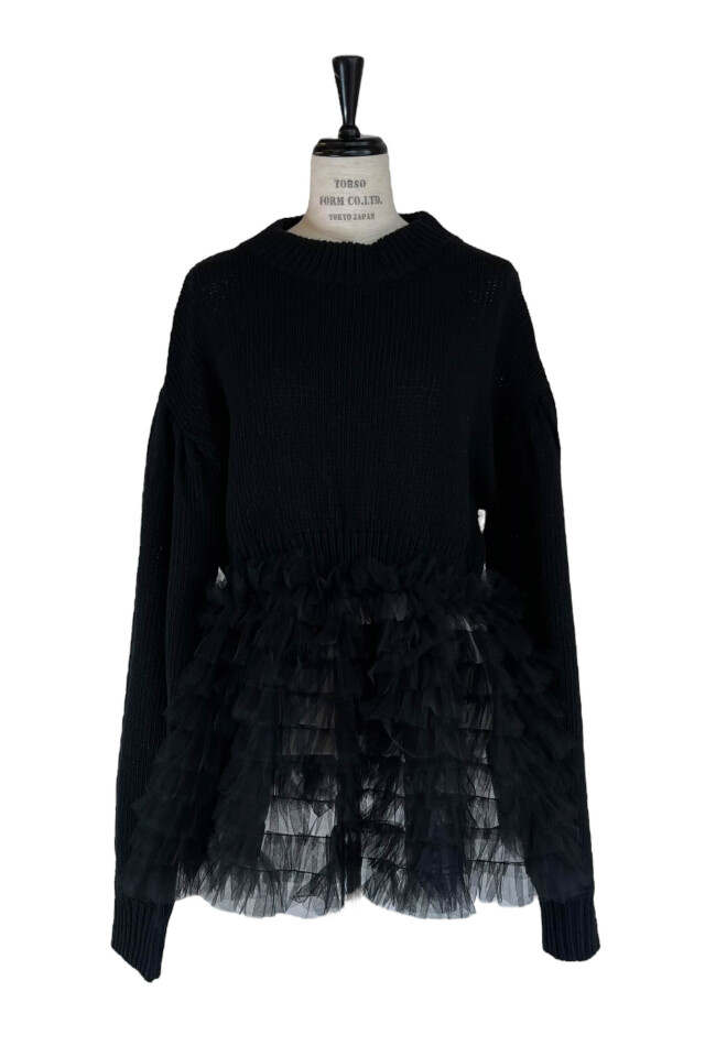 ハニーミーハニー knit tulle frill cardigan tulle tiered knit pullover