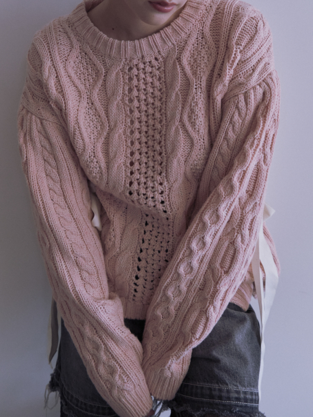 HONEY MI HONEY｜ケーブルリボンニットプルオーバー｜甘さと大人っぽさ