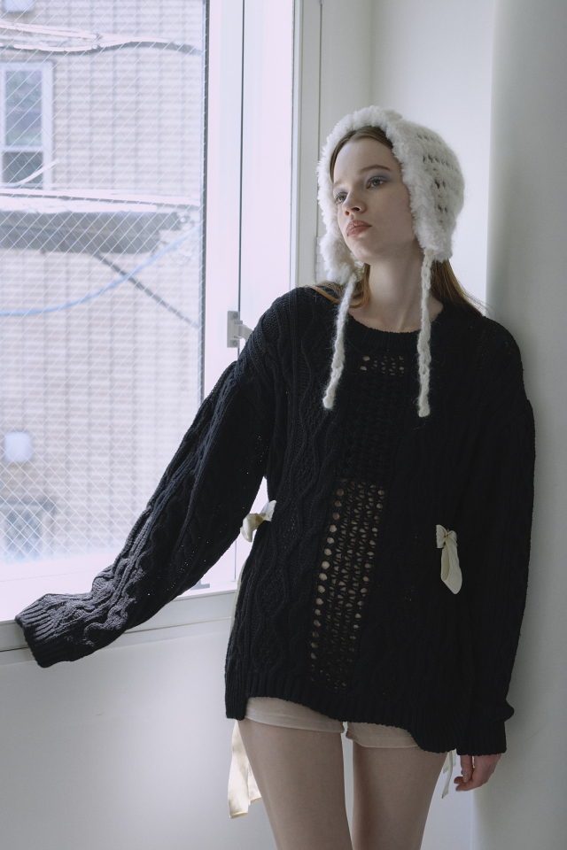 HONEY MI HONEY｜ケーブルリボンニットプルオーバー｜甘さと大人っぽさ