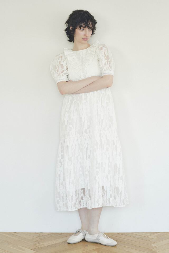 【HONEY MI HONEY】flower organdie puff sleeveone-piece
