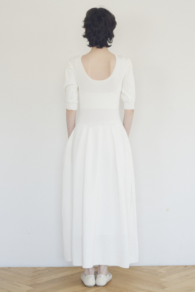 puff sleeve rib knit one-piece
