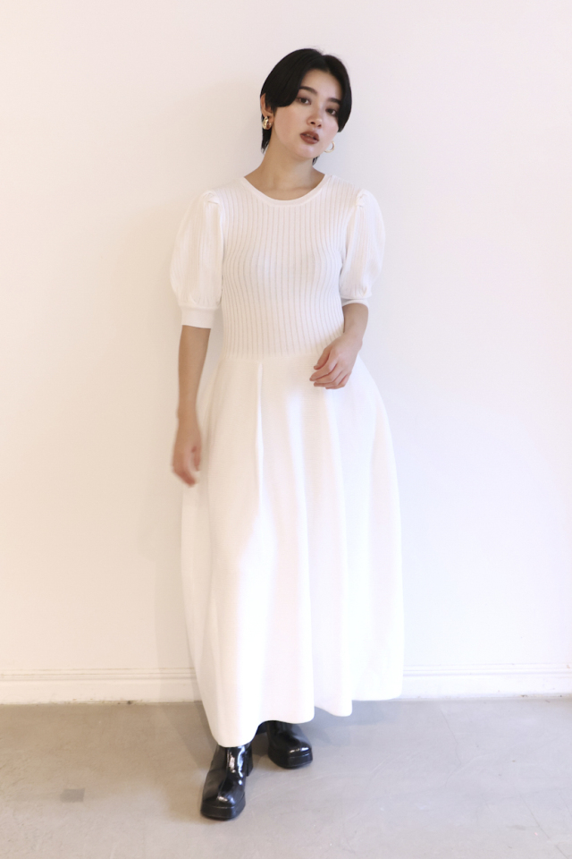 puff sleeve rib knit one-piece