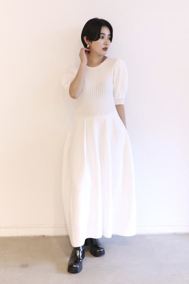 HONEY MI HONEY｜puff sleeve rib knit one-piece｜パフスリーブ