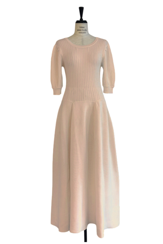 puff sleeve rib knit one-piece