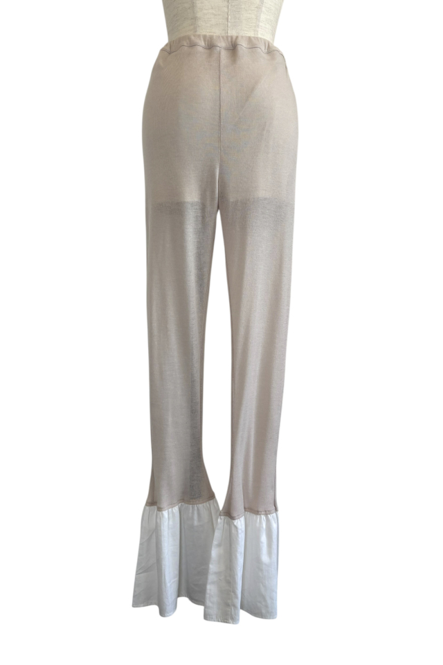 HONEY MI HONEY｜sheer rib frill flare pants｜透け感リブ