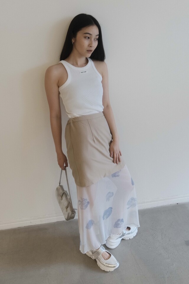 rose pattern tulle skirt
