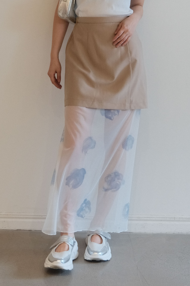 【HONEY MI HONEY】rose pattern tulle skirt
