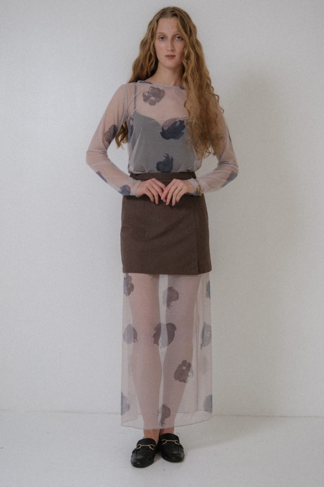 rose pattern tulle skirt