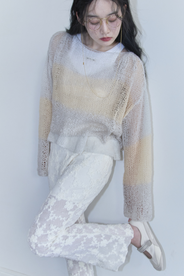 HONEY MI HONEY｜クロシェボーダークロップドニット｜涼しげな鍵編み