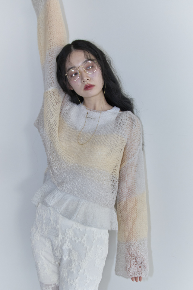 HONEY MI HONEY｜クロシェボーダークロップドニット｜涼しげな鍵編み