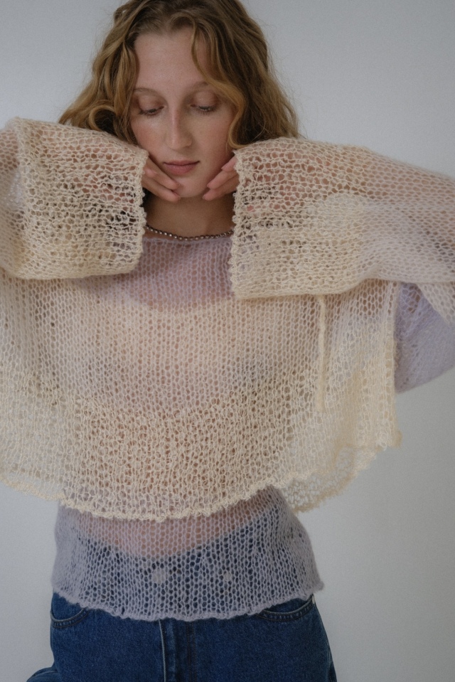 HONEY MI HONEY｜クロシェボーダークロップドニット｜涼しげな鍵編み