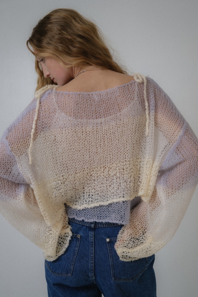 HONEY MI HONEY｜クロシェボーダークロップドニット｜涼しげな鍵編み