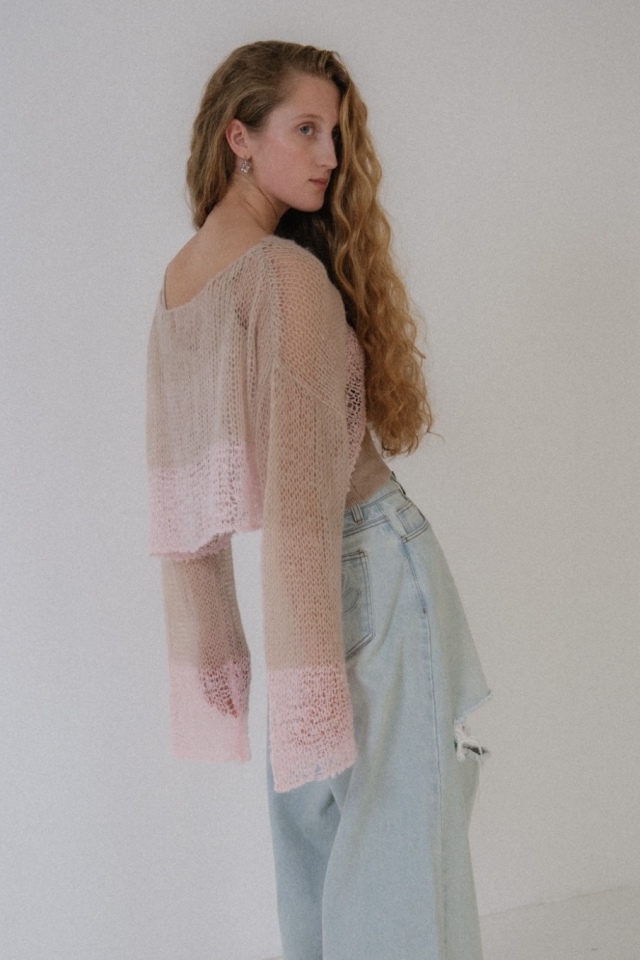 HONEY MI HONEY｜クロシェボーダークロップドニット｜涼しげな鍵編み