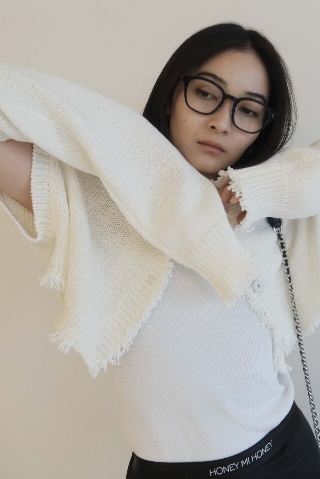 ハニーミーハニー HONEY MI HONEY モヘアニット カーディガン cropped ribbon cardigan