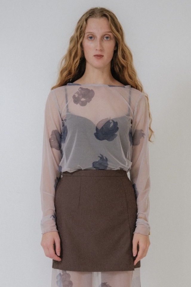 【HONEY MI HONEY】rose pattern tulle tops