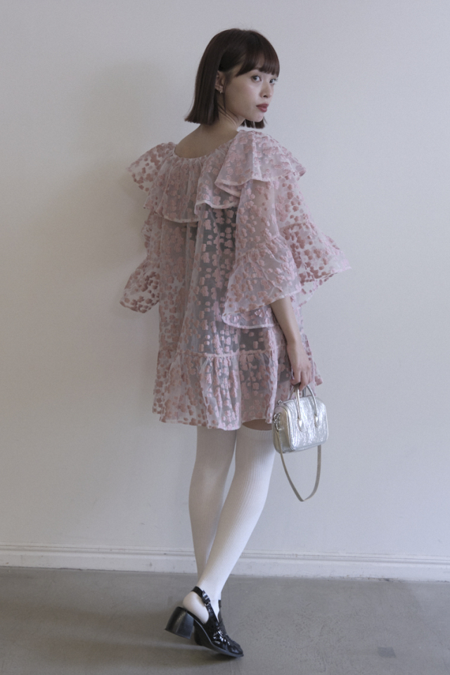 HONEY MI HONEY オーガンジーコートトップス ピンク flower organdie frill tunic
