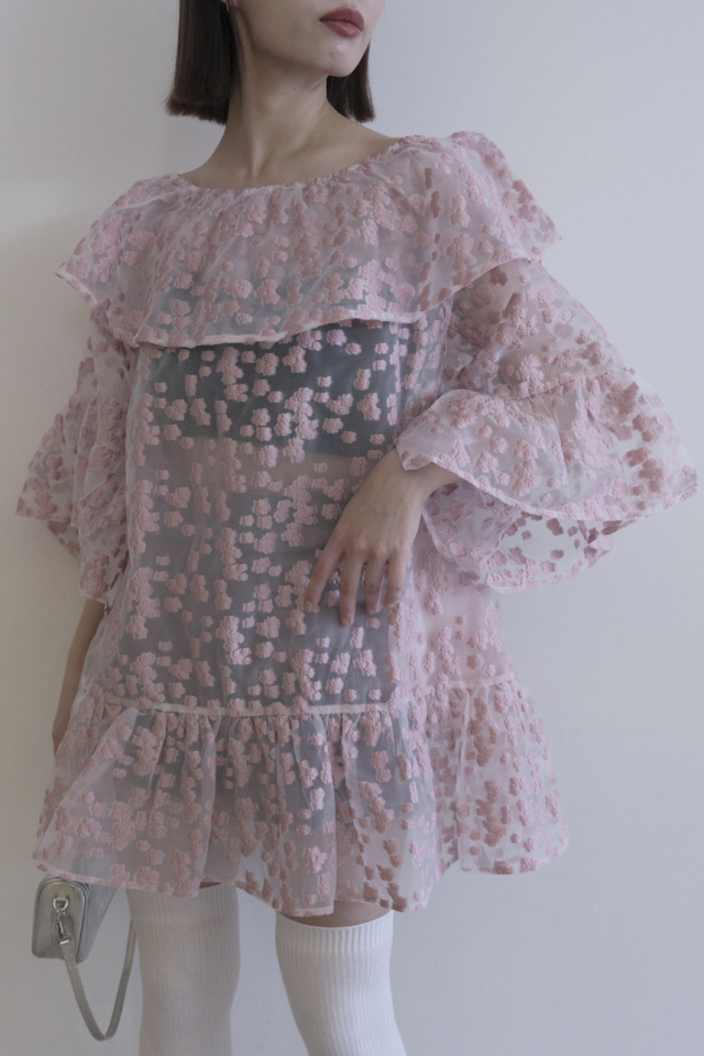 HONEY MI HONEY オーガンジーチュニックドレス flower organdie frill tunic
