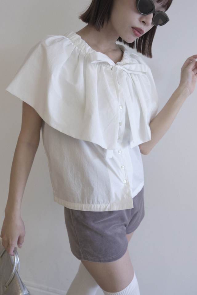 balloon collar ribbon blouse
