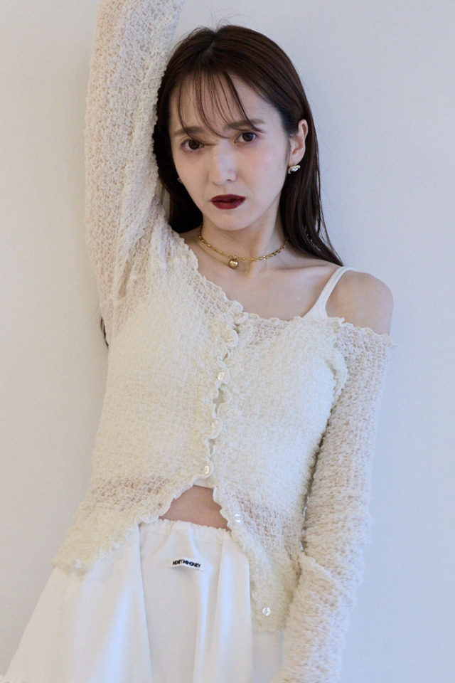 トップス HONEY MI HONEY sheer swell boat cardigan HONEY MI HONEY｜sheer swell boat cardigan｜ふんわりシアーのボート