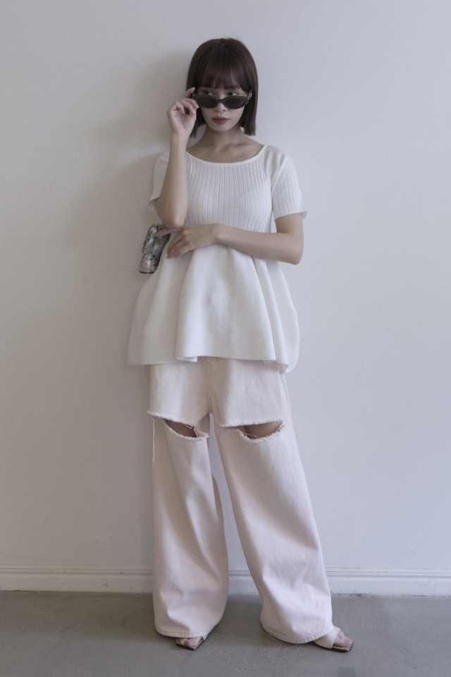 宅配便配送 boat neck tunic knit rib トップス