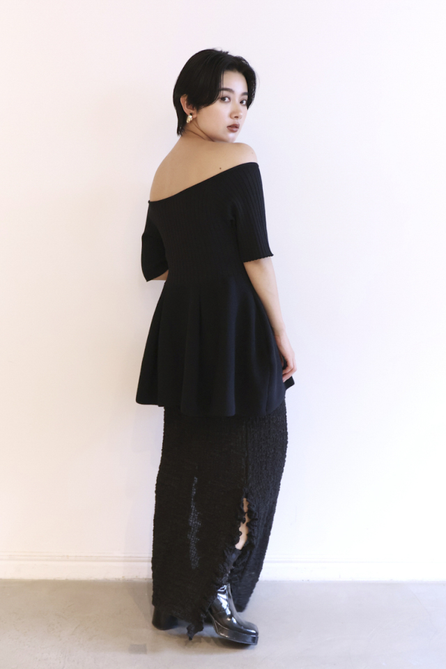 HONEY MI HONEY｜boat neck rib knit tunic｜上品ボートネックの
