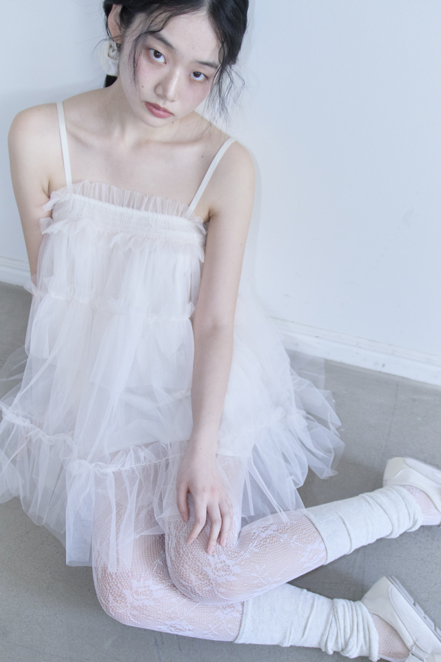 【HONEY MI HONEY】tulle tiered tunic camisole