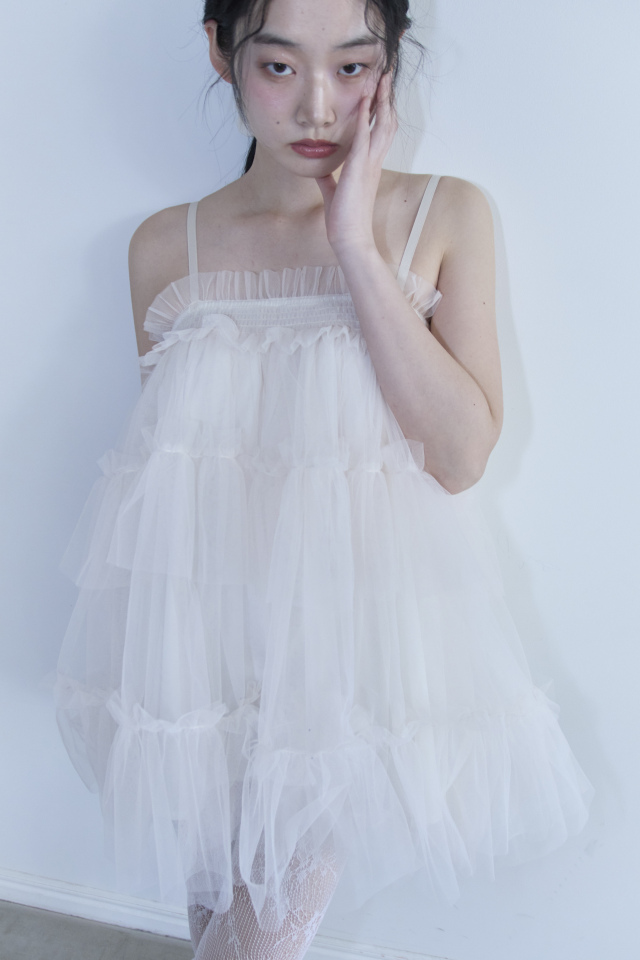 【HONEY MI HONEY】tulle tiered tunic camisole