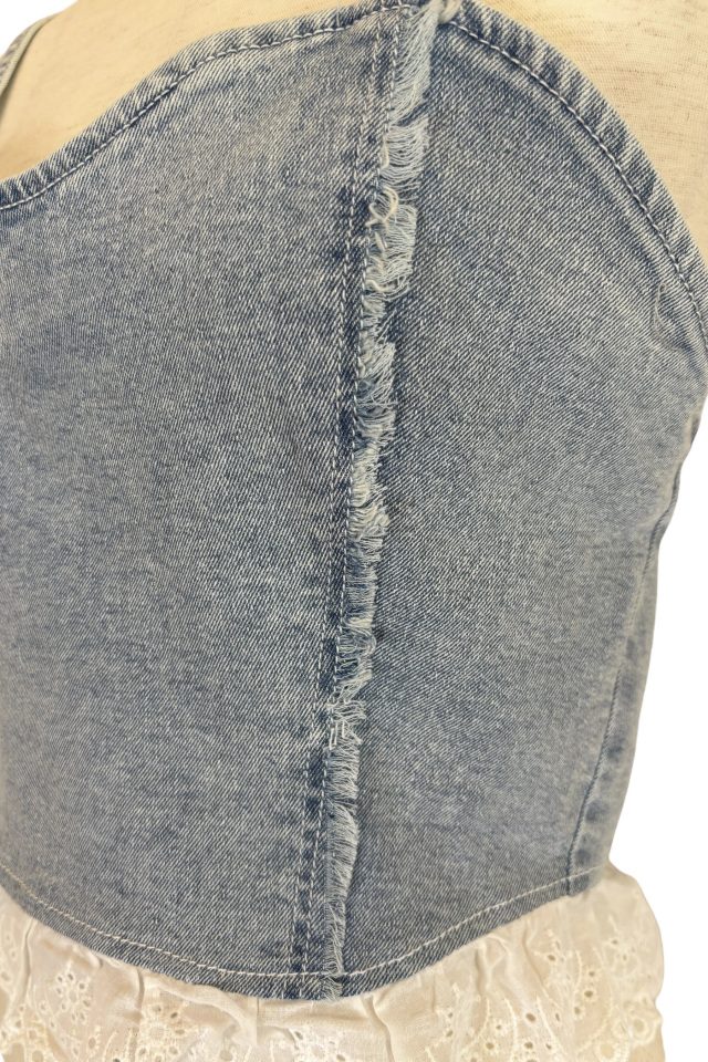 cotton frill denim bustier