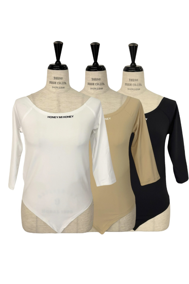 【HONEY MI HONEY】jersey logo boat neck tops