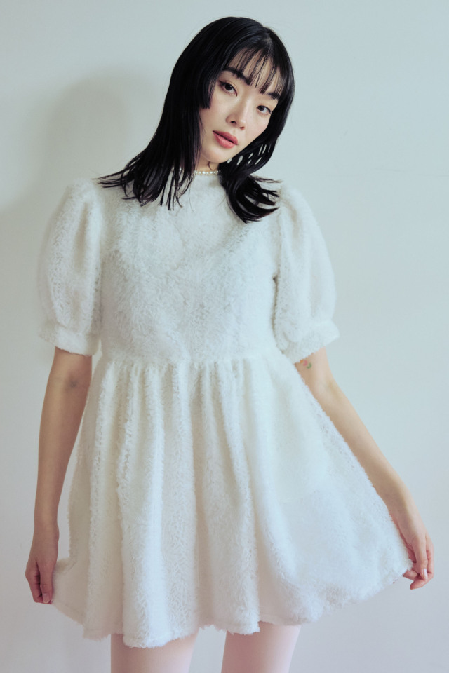 【HONEY MI HONEY】tulle puff sleeve tunic one-piece