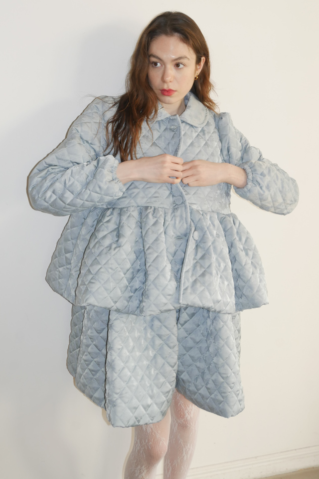 【HONEY MI HONEY】quilting rose satin peplum coat