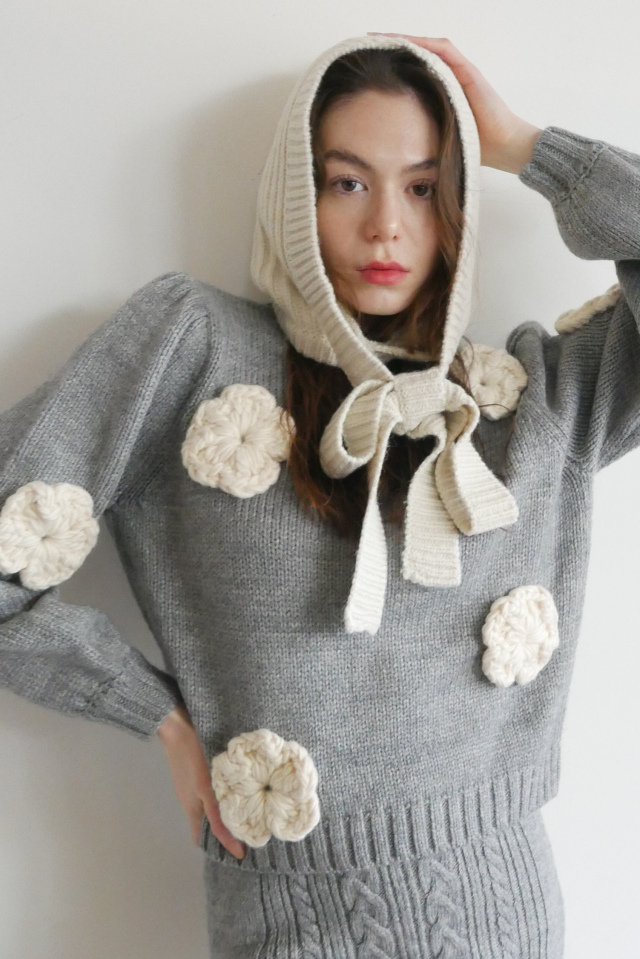 【HONEY MI HONEY】flower puff sleeve knit