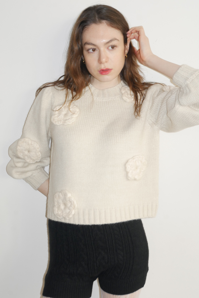 HONEY MI HONEY｜立体フラワーニット｜レディース パフスリーブセーター