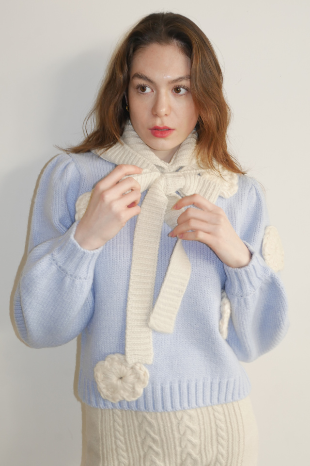 HONEY MI HONEY｜立体フラワーニット｜レディース パフスリーブセーター