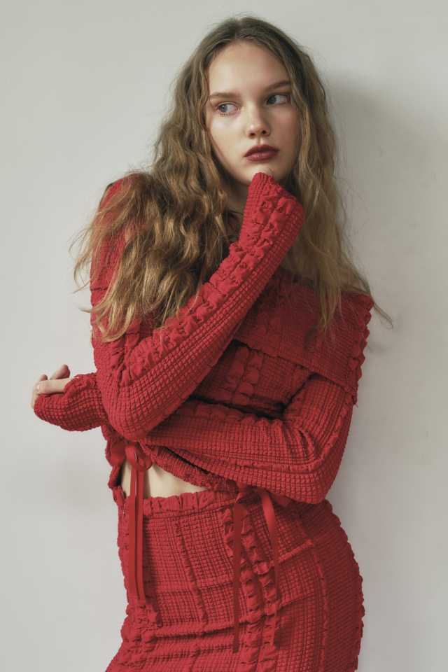 【HONEY MI HONEY】drawstring ribbon off-shoulder top