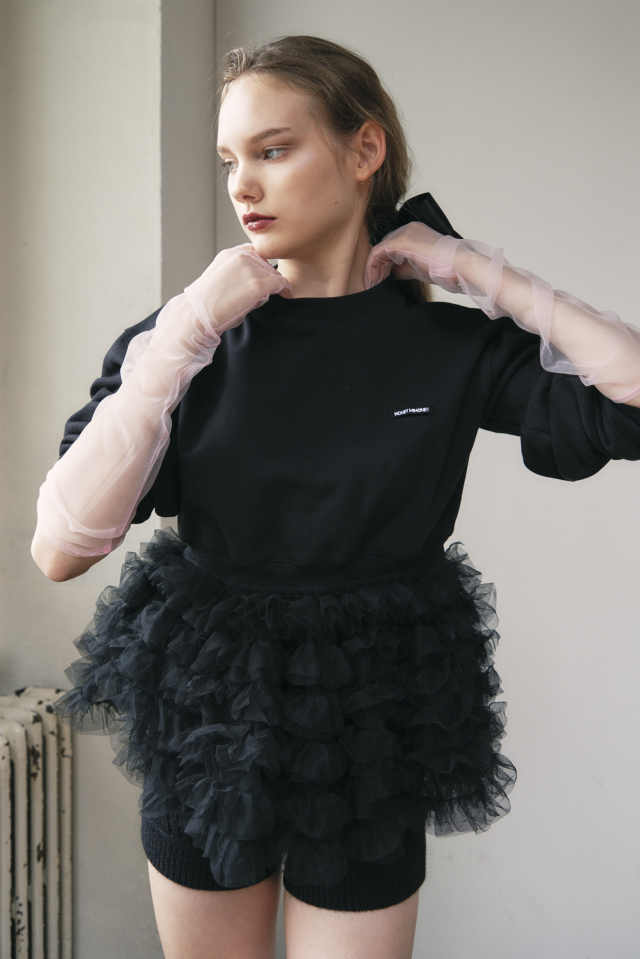 【HONEY MI HONEY】tulle peplum sweat