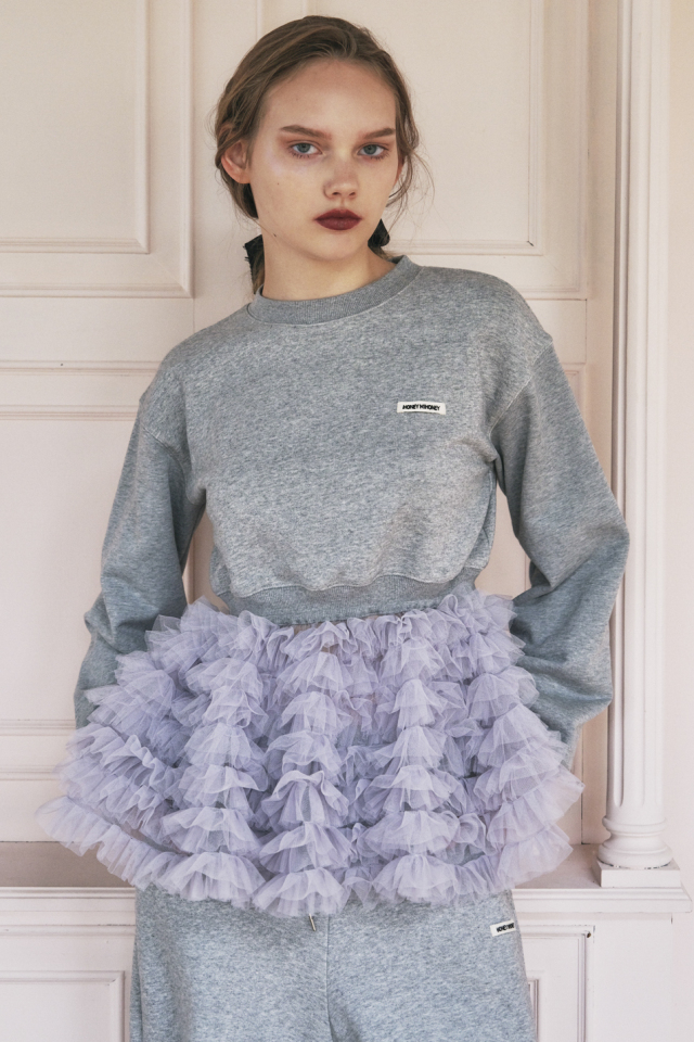 【HONEY MI HONEY】tulle peplum sweat