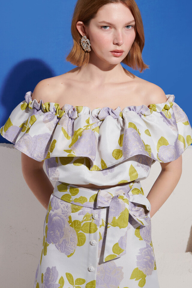 【sister jane】Fig Flora Jacquard Ruffle Top